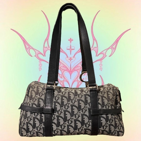 Christian Dior Navy Logo Charm Oblique Monogram Signature Trotter Boston Bag - Picture 3 of 7